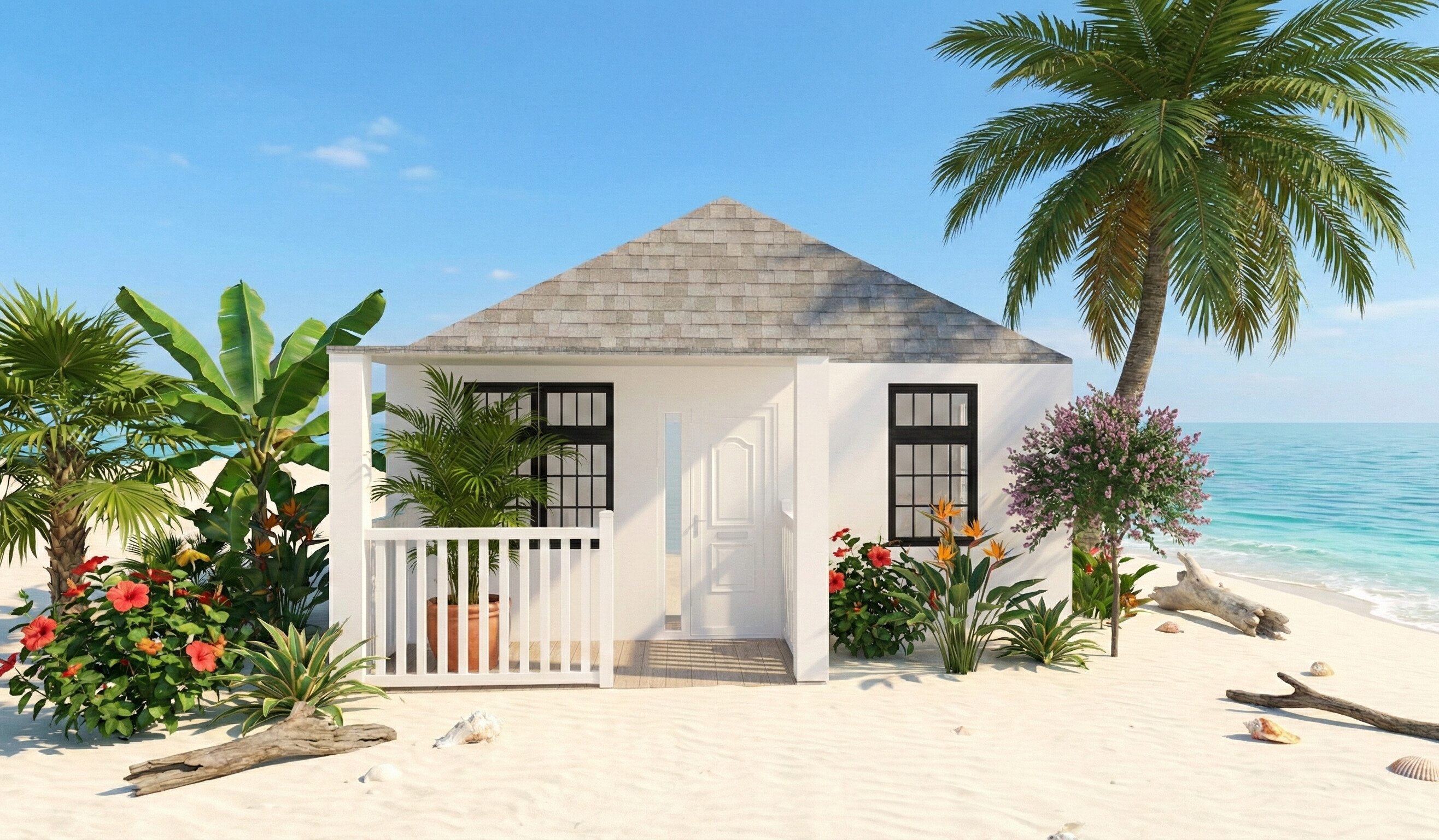 Charming Small Cottage House Plan — 2 Bedrooms, 57 m² (614 sq ft), Open Kitchen (No Garage)