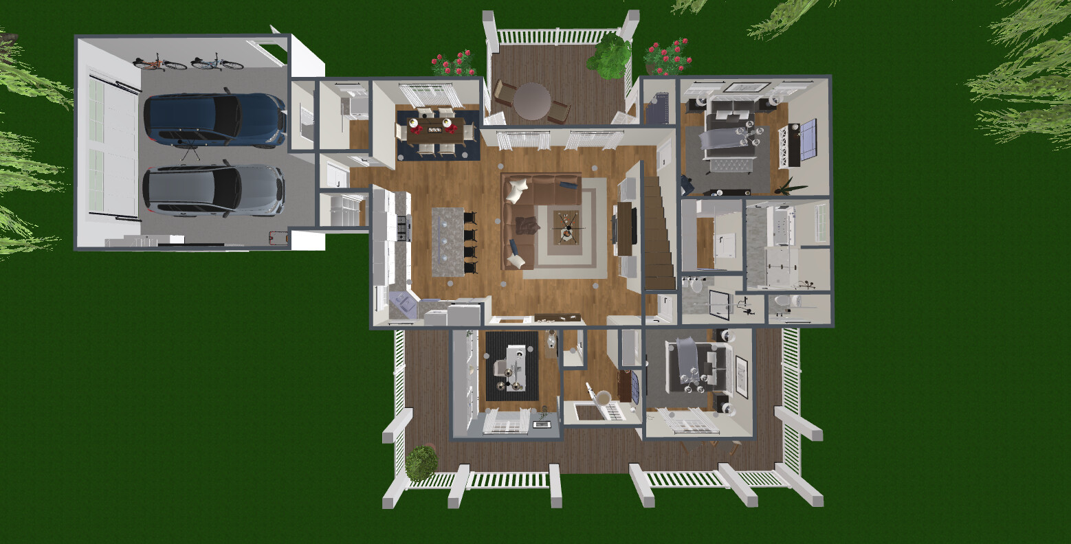 Visualization gallery - Spacious Dual-Floor House Plan — 4 Bedrooms, 236 m² (2-Car Garage)