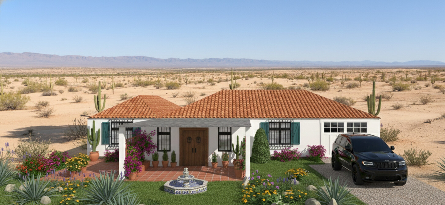 Bohemian Ranch House Plan — 2 Bedrooms, 2 Baths, 1-Car Garage, 2,130 sq ft