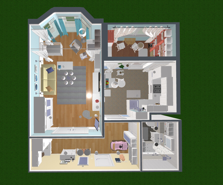 Blueprints - Bright Studio Apartment Plan — 53 m² (570 sq ft), Balcony, Nursery Nook & Ample Storage