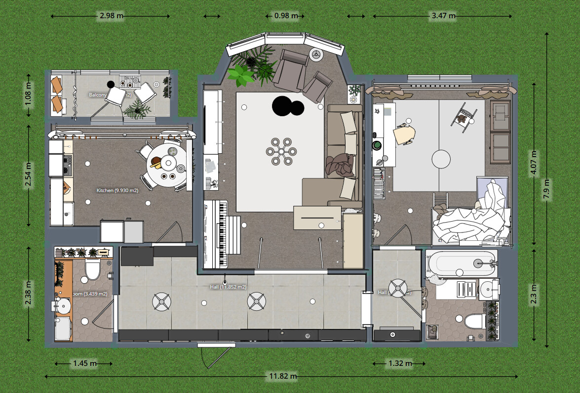 Blueprints - Charming Traditional Apartment Plan — 71 m² (764 sq ft), 1.5 Baths, Children’s Room, Balcony