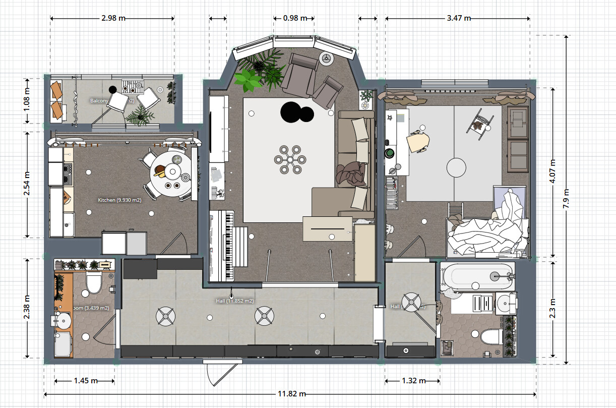 Blueprints - Charming Traditional Apartment Plan — 71 m² (764 sq ft), 1.5 Baths, Children’s Room, Balcony