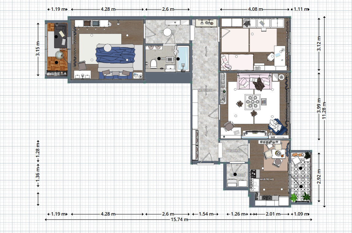 Blueprints - Cozy Two Bedroom Apartment Plan — 84 m² (904 sq ft), Dual Balconies, Pantry & Laundry Closet