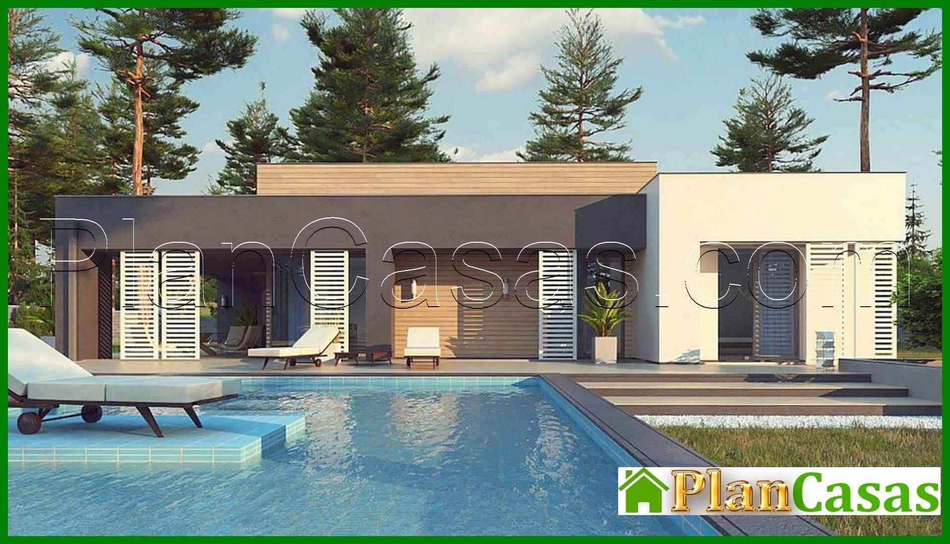 One-story modern mansion for a narrow plot house plan