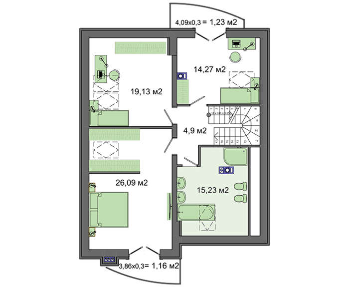 Visualization gallery - Beautiful two-story house with semicircular verandas and balconies