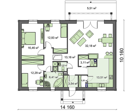 Visualization gallery - Single-storey house project without internal load-bearing walls