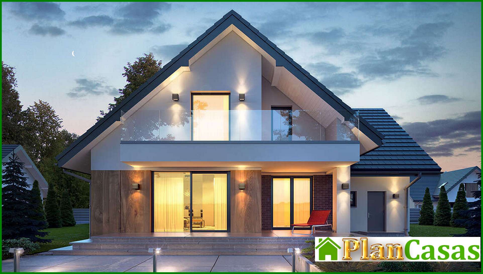 Project of a modern house with an attic house plan