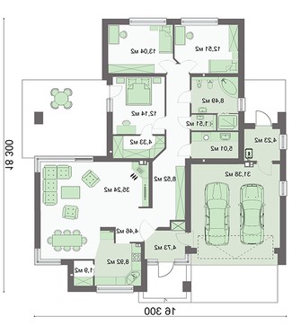 Visualization gallery - One-story residential building, divided into day and night zones