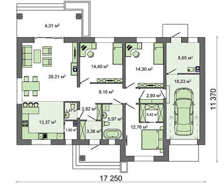 Visualization gallery - Three-bedroom one-story house project