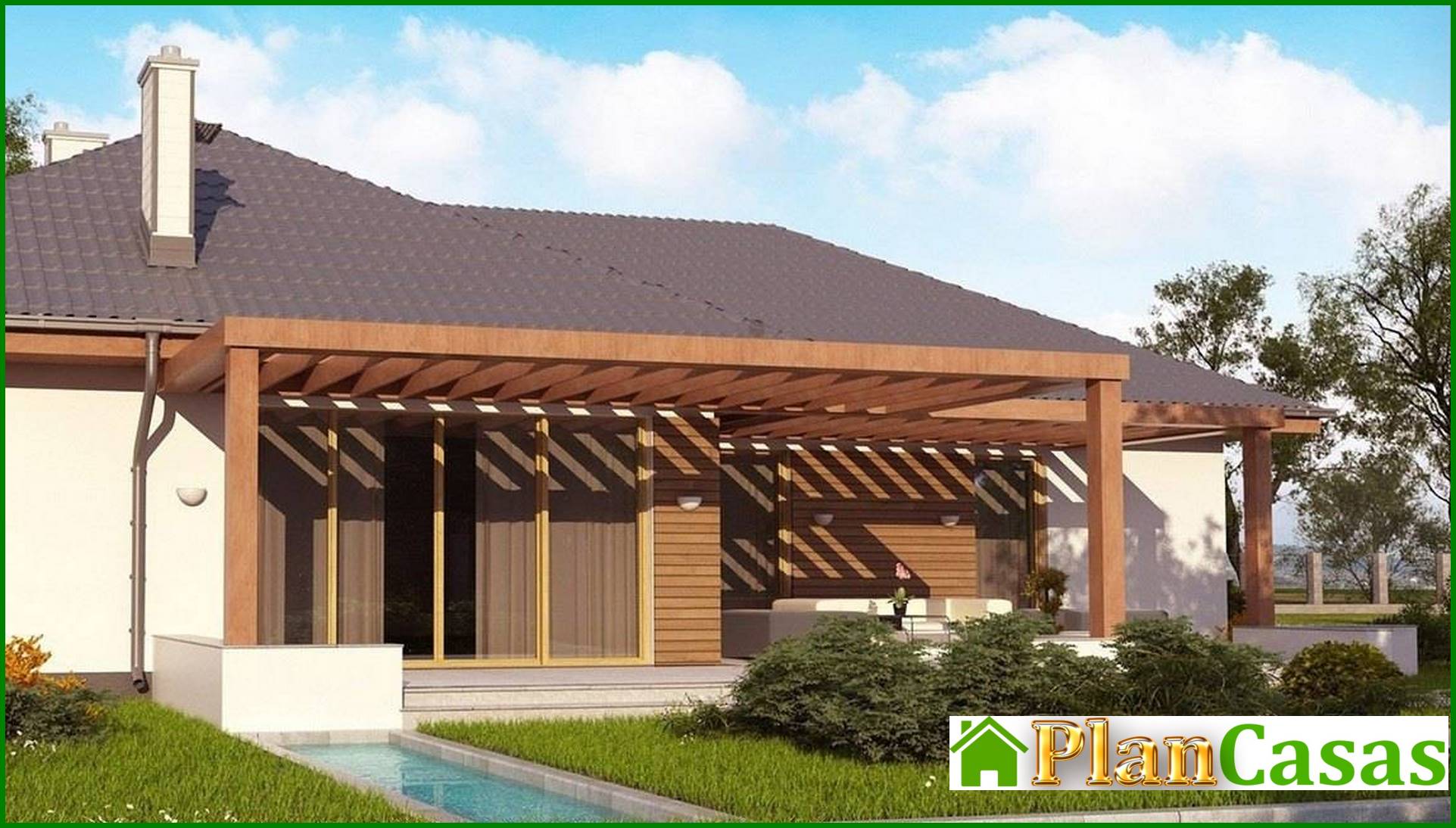 Visualization gallery - The project of a one-story cottage with a frontal garage for two cars