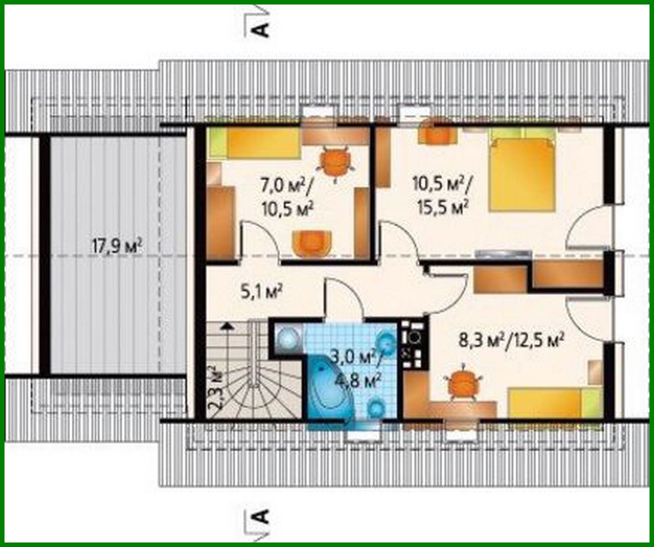 Visualization gallery - Attic Three-Bedroom Garage House
