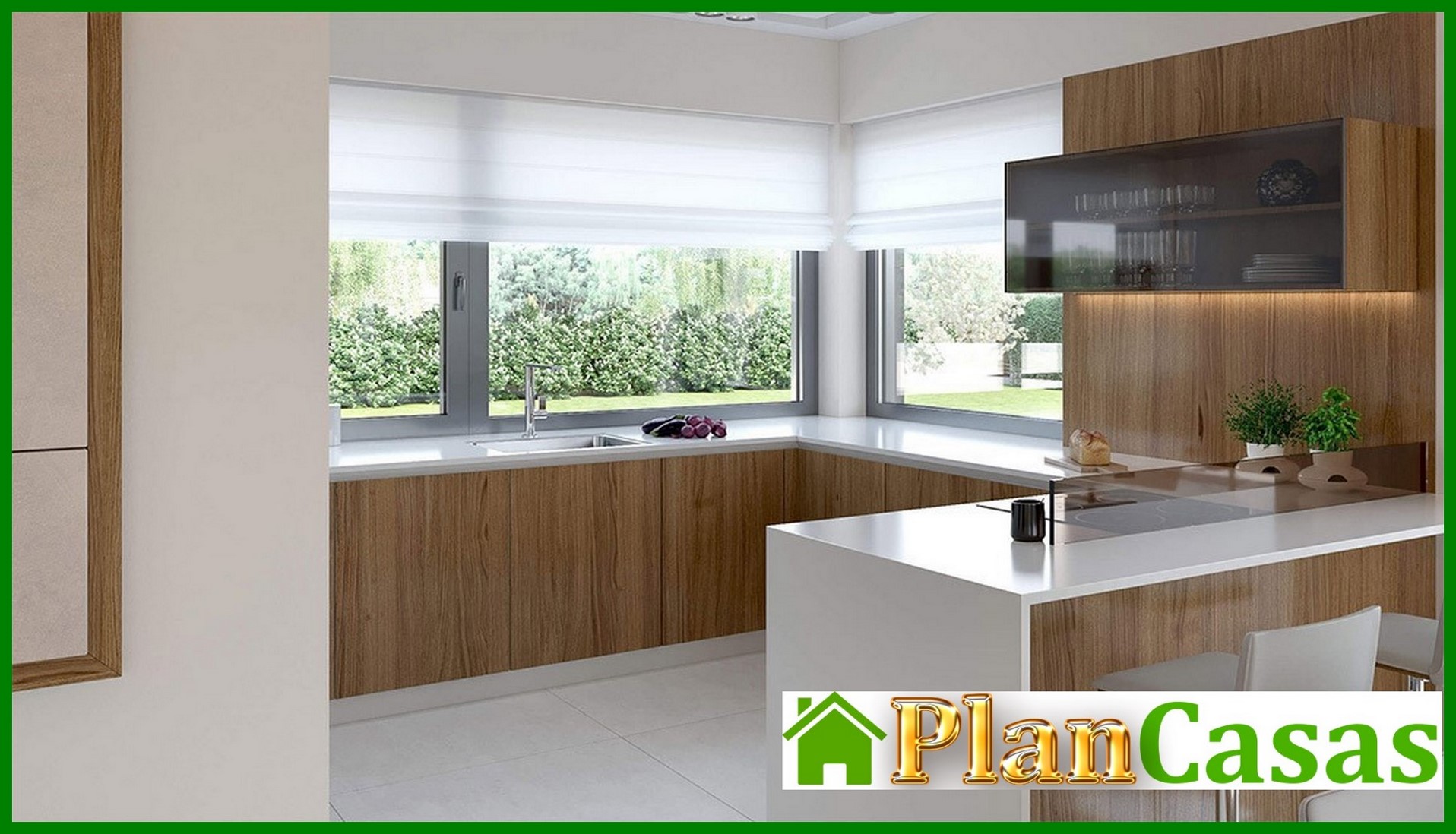 Visualization gallery - Modern one-story mansion with a garage for two cars