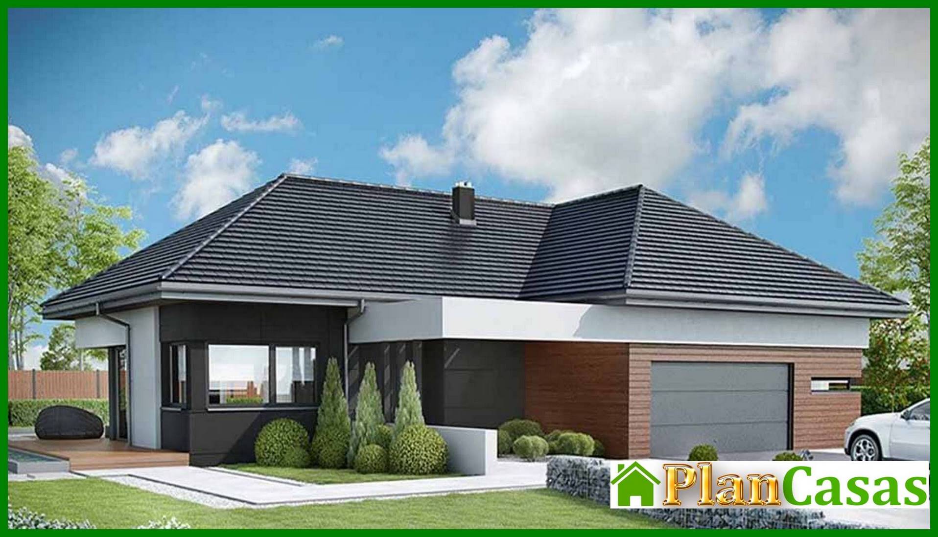 Visualization gallery - Modern one-story mansion with a garage for two cars