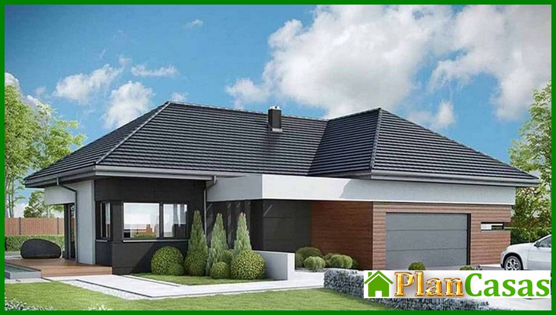 Visualization gallery - Modern one-story mansion with a garage for two cars