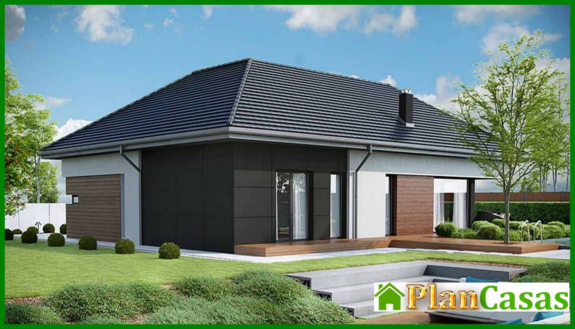 Visualization gallery - Modern one-story mansion with a garage for two cars