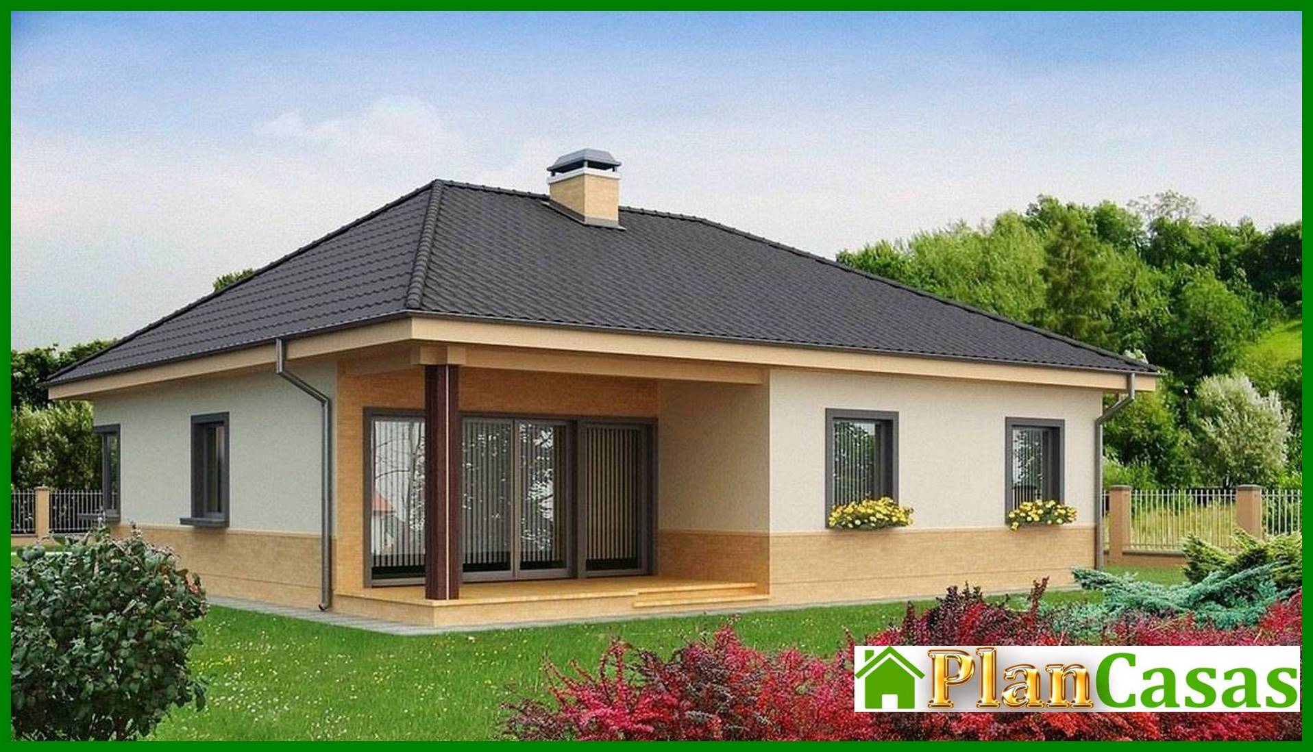 House project with a corner window in the kitchen house plan