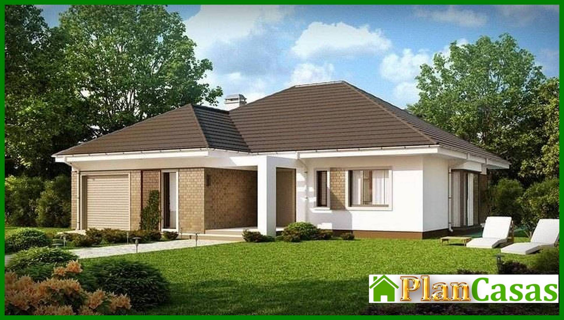 Visualization gallery - One-storey cottage project with a garage and 4 comfortable bedrooms