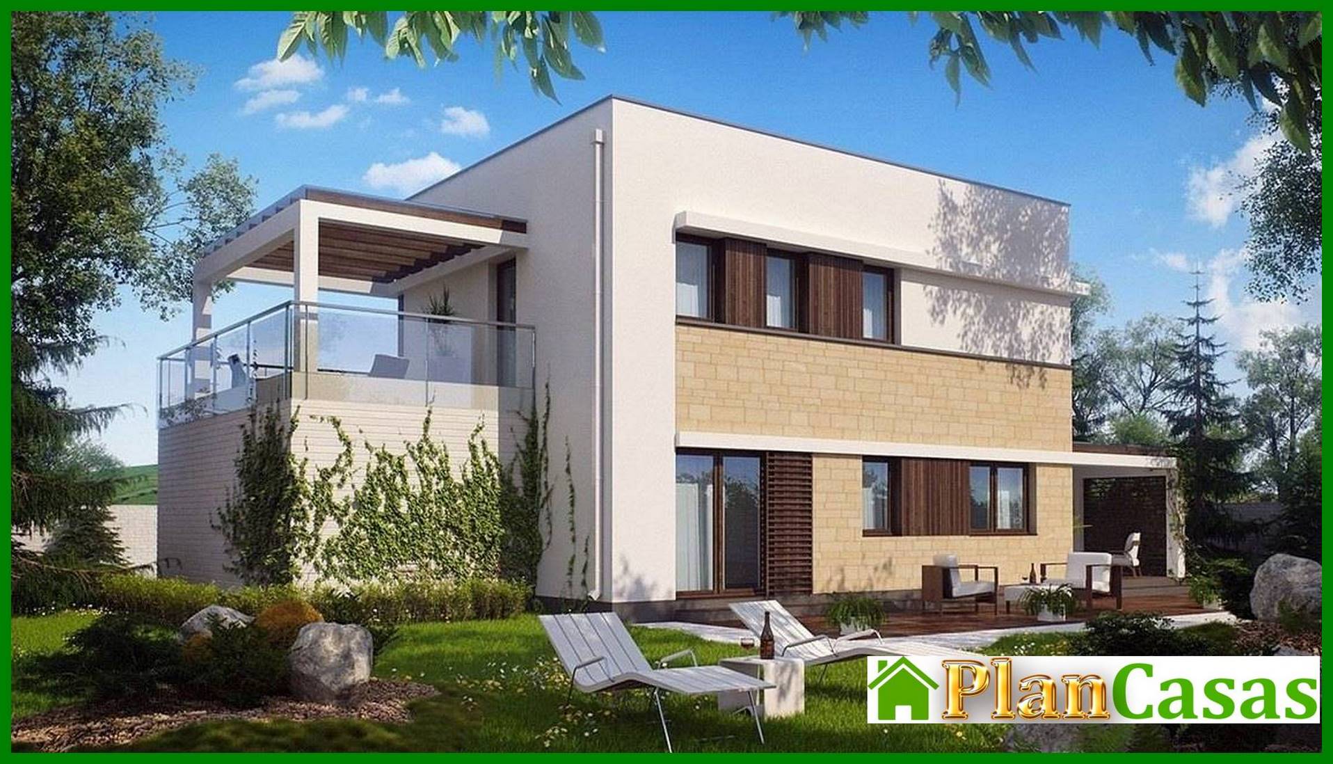 Project of a modern house with a frontal living room house plan