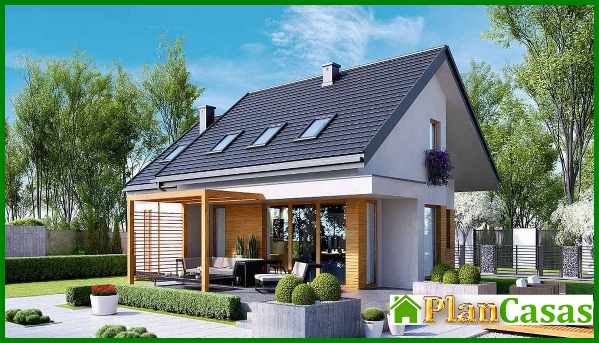 Stylish residential building with attic house plan