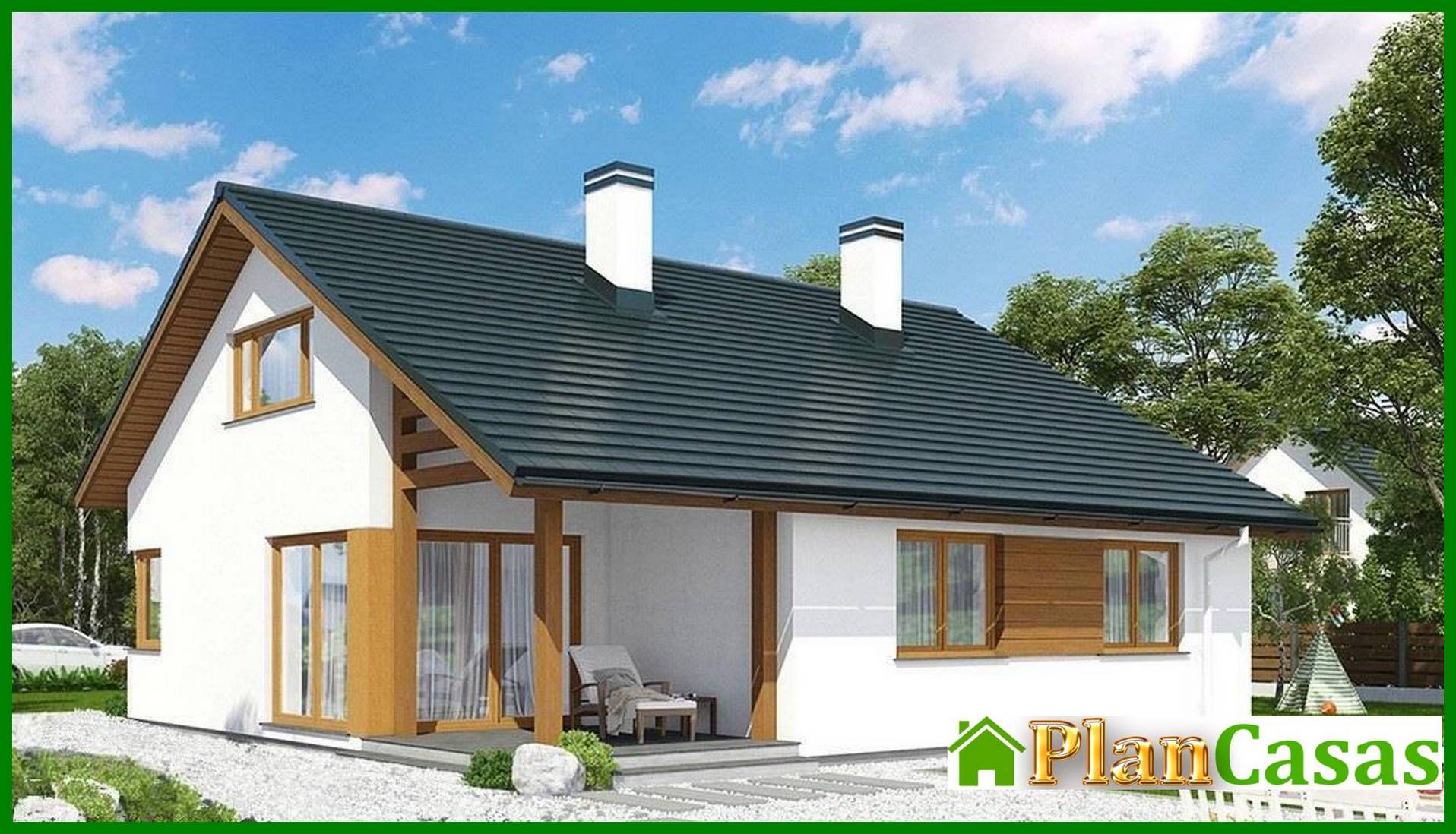 Modern house with an attic and a garage house plan