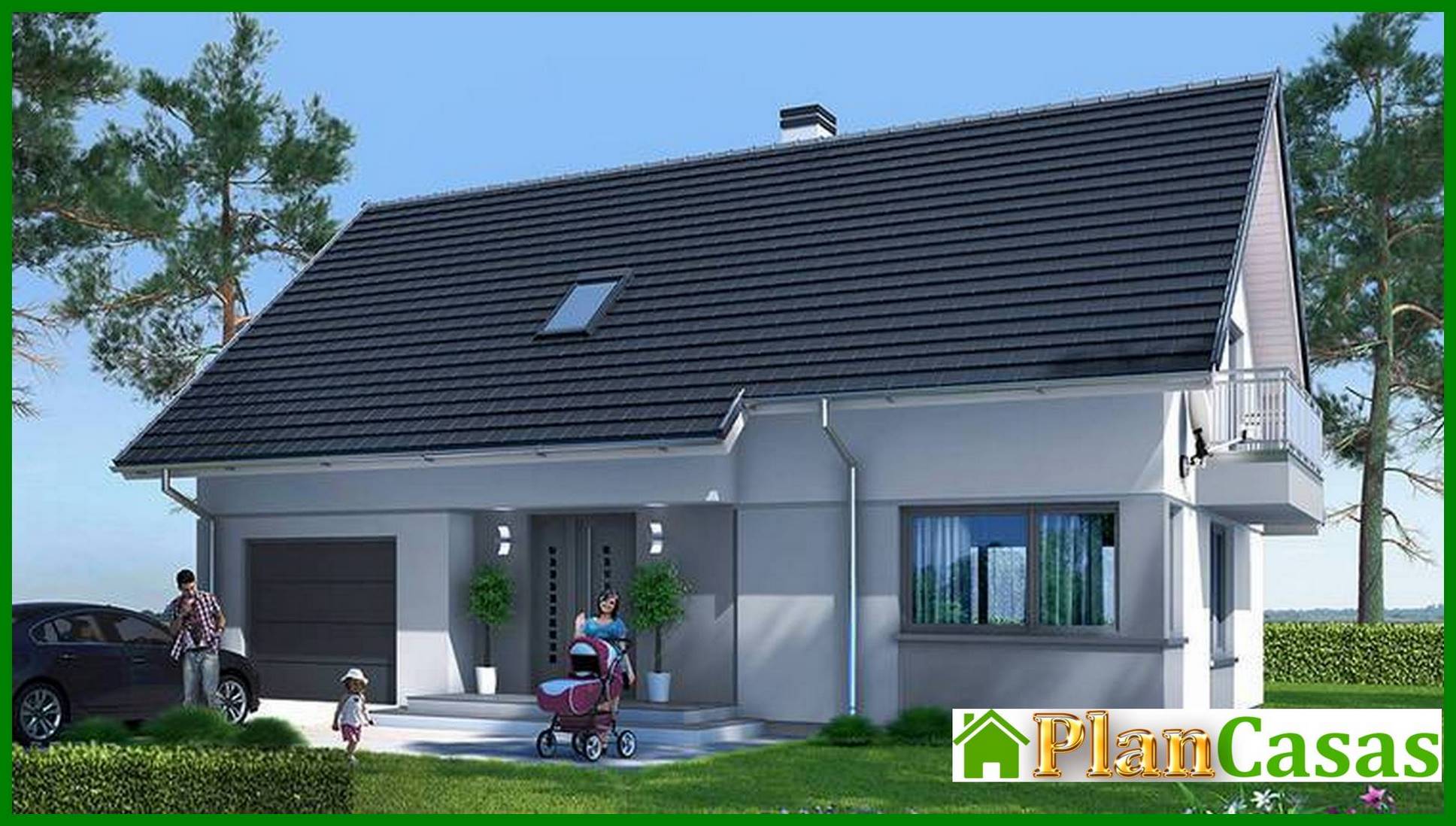 Residential building with attic and garage house plan