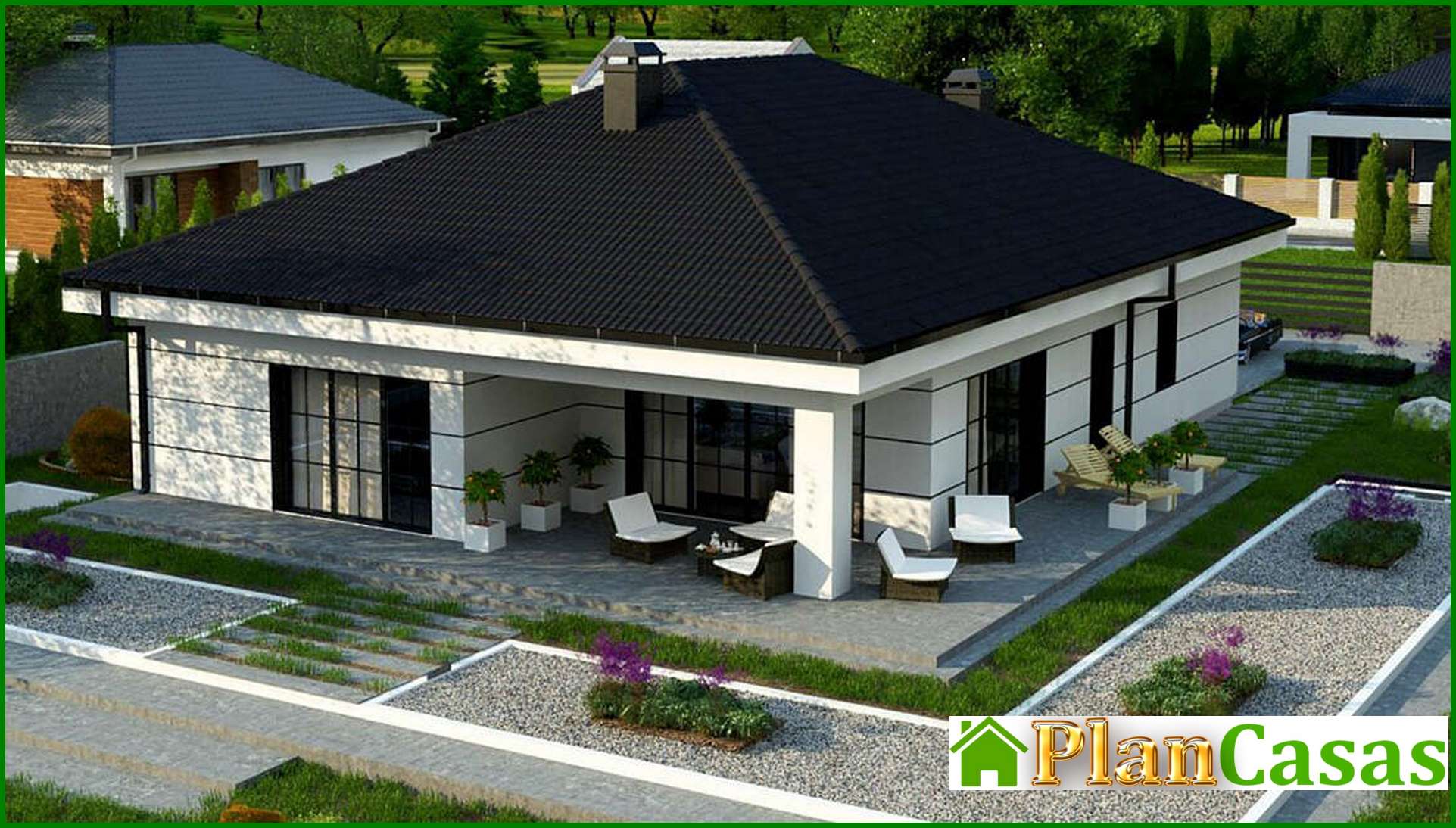 The project of a modern European house with a garage and two terraces with a total area of ​​164 square meters.  house plan