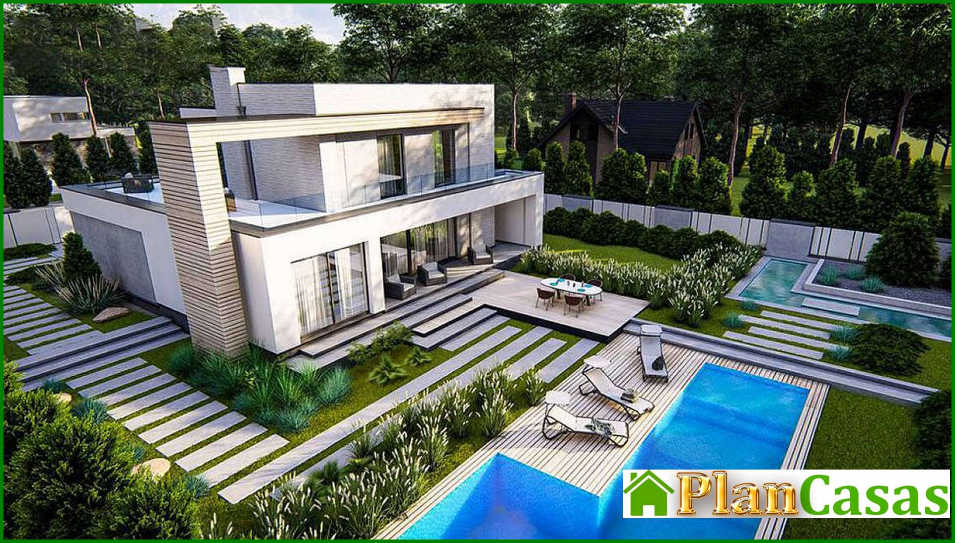 Visualization gallery - The project of a modern house of the original layout in the style of minimalism with a total area of 224 square meters. 