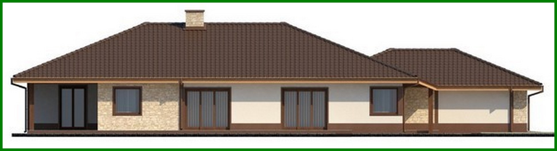 Visualization gallery - Single-storey cottage project for a narrow plot with a large garage