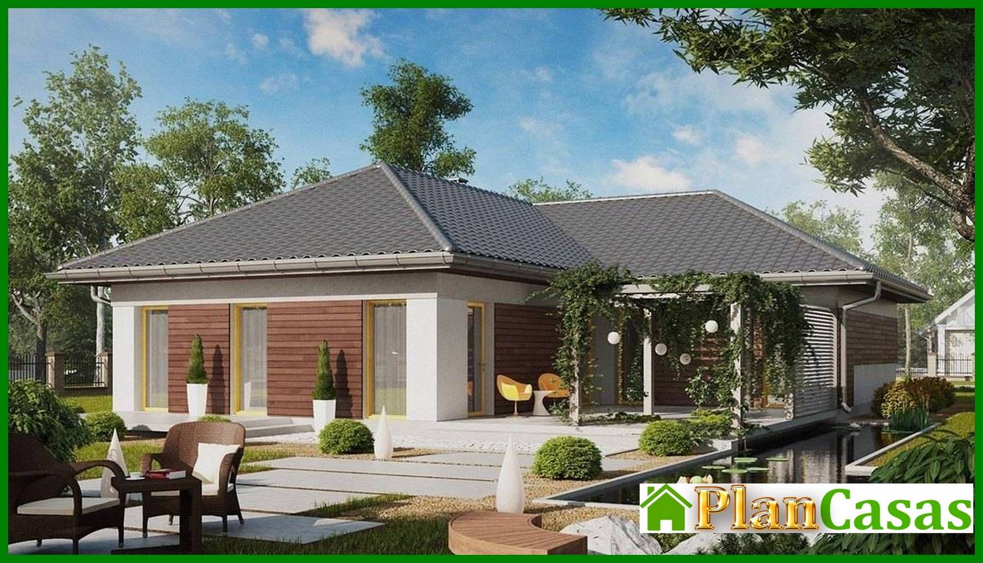 One-storey house project with a large terrace house plan