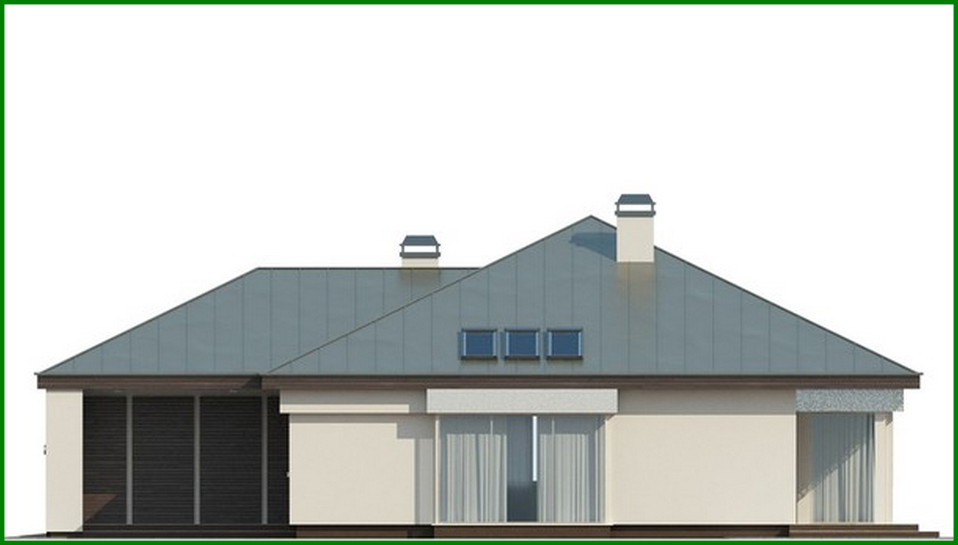 Visualization gallery - The project of a one-story cottage with a garage for two cars