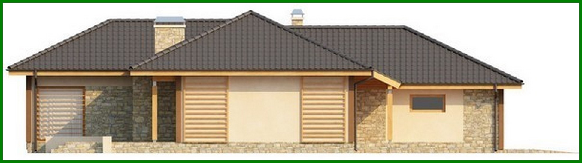 Visualization gallery - One-storey house project with a garage for two cars and a four-gable roof