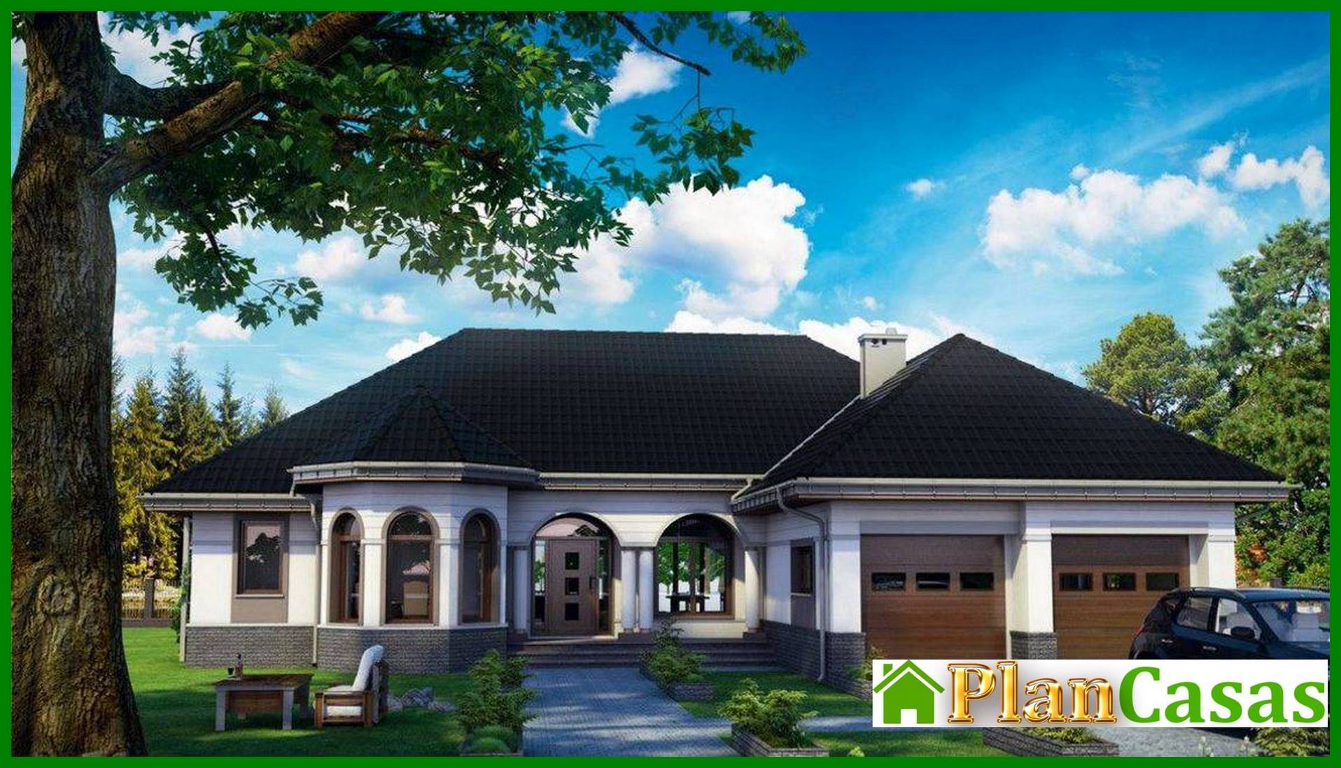 Visualization gallery - Beautiful one-story house with an interesting facade