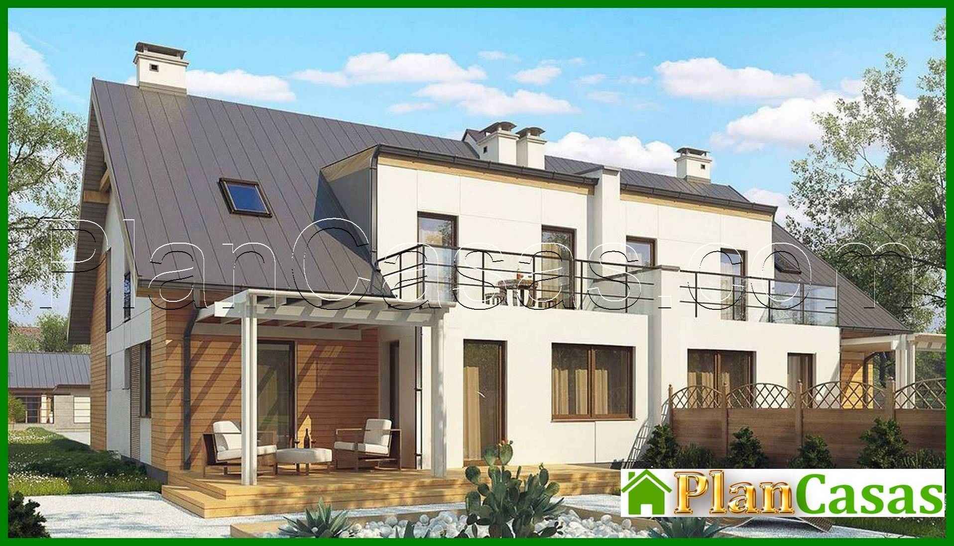 Two-family house project with separate garages and entrances house plan