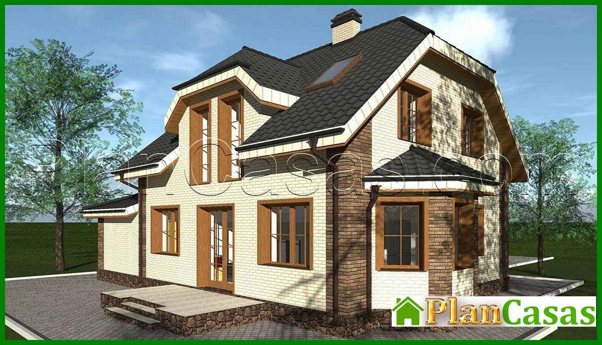 Amazing two-story house with bay window and built-in garage house plan