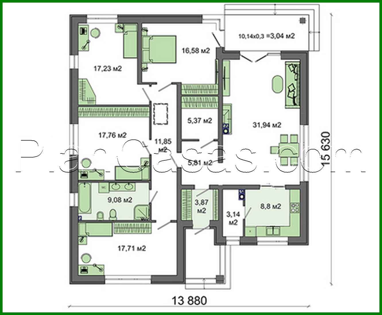 Visualization gallery - Project of compact one-story housing for 4 bedrooms