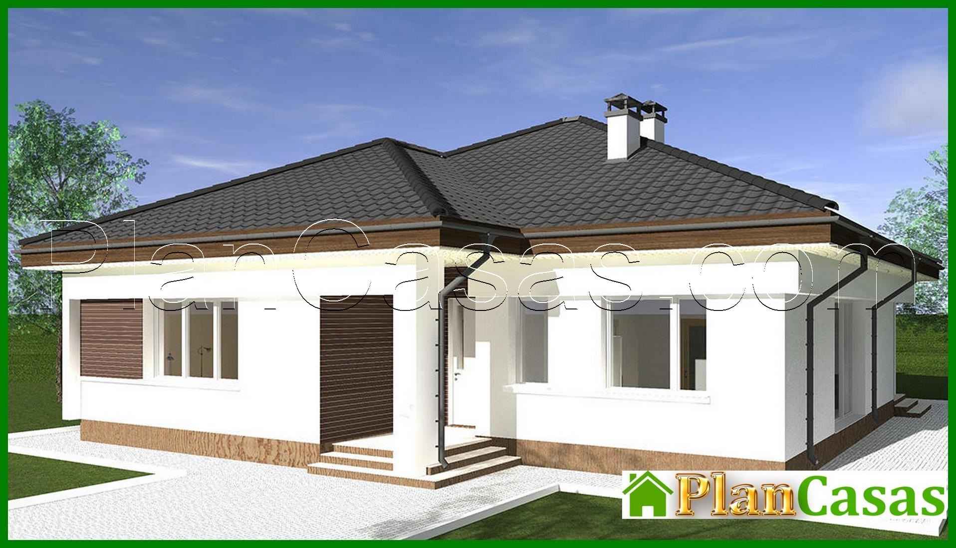 Project of compact one-story housing for 4 bedrooms house plan