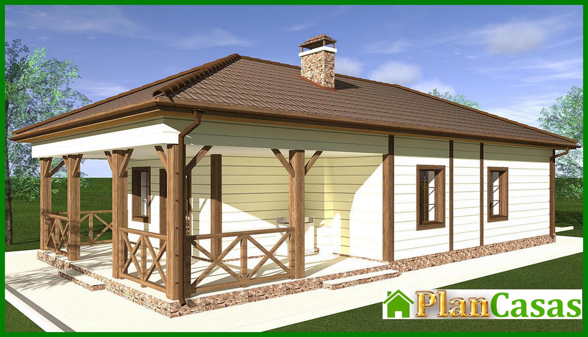 Visualization gallery - The project of a magnificent one-story house with a fireplace and barbecue