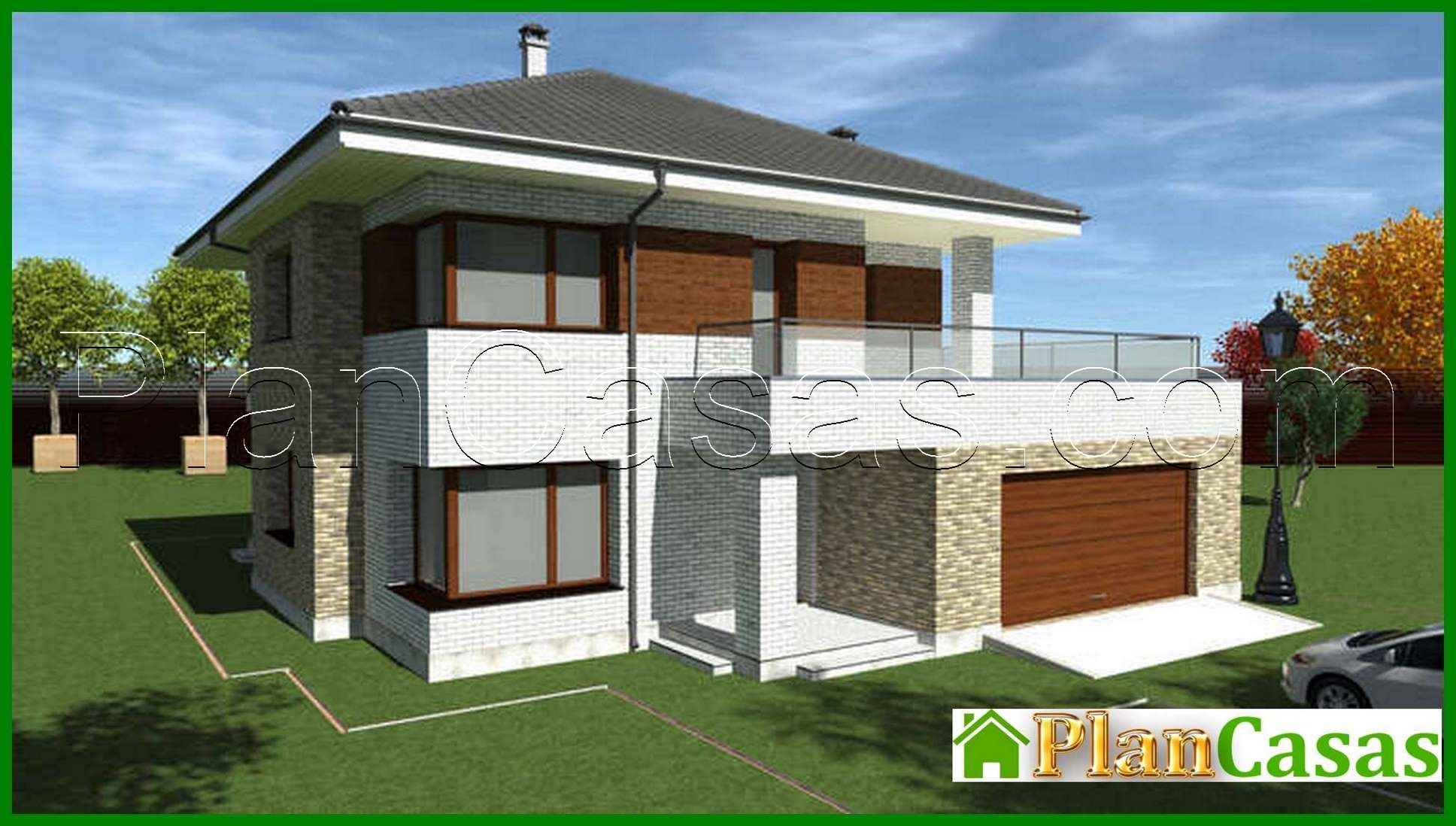 The project of a two-story brick house with an area of 262 square meters with modern balconies house plan