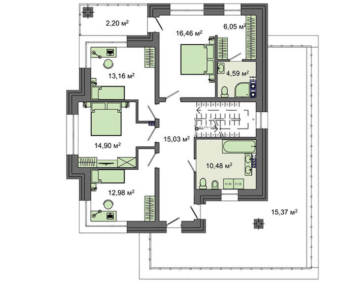 Visualization gallery - The project of a two-story brick house with an area of 262 square meters with modern balconies