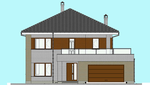 Visualization gallery - The project of a two-story brick house with an area of 262 square meters with modern balconies
