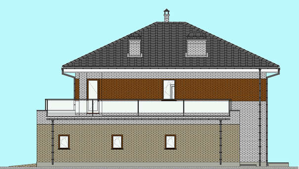 Visualization gallery - The project of a two-story brick house with an area of 262 square meters with modern balconies