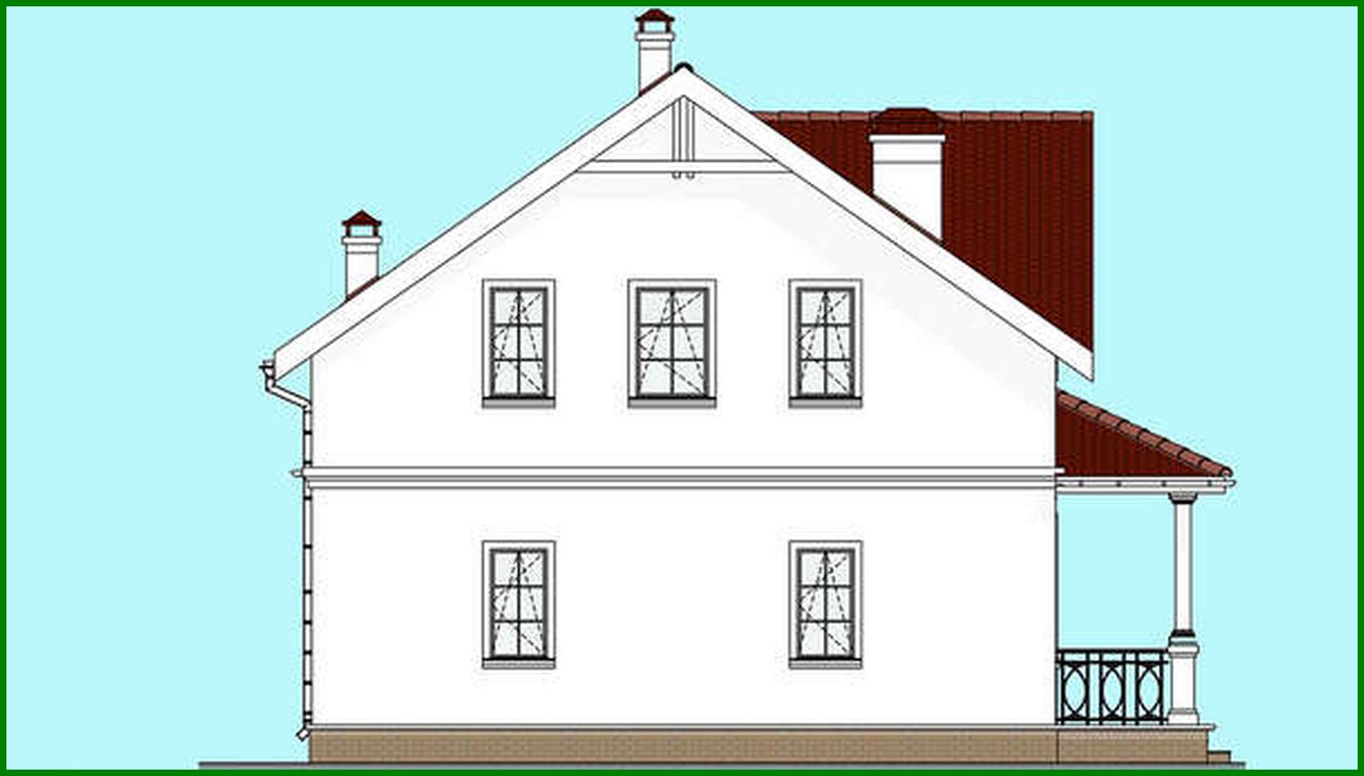 Visualization gallery - The project of a snow-white house in two floors with columns and balconies with a total area of 133 square meters