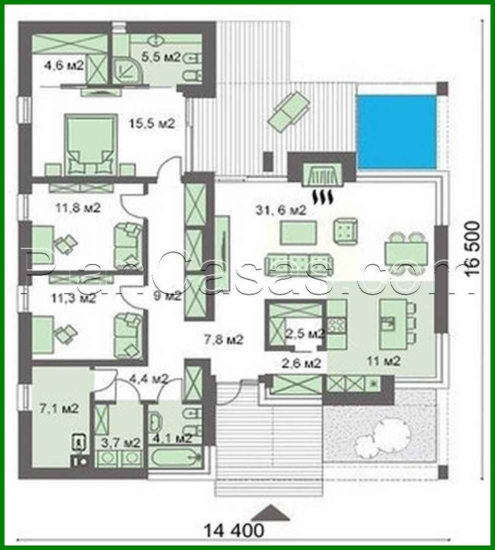 Visualization gallery - One-storey residential building with a swimming pool