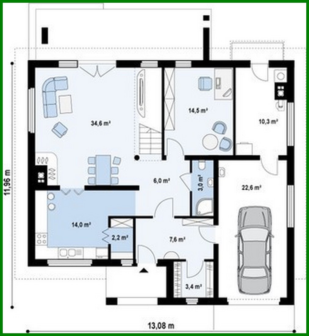 Visualization gallery - The project of a two-story cottage with a garage for one car