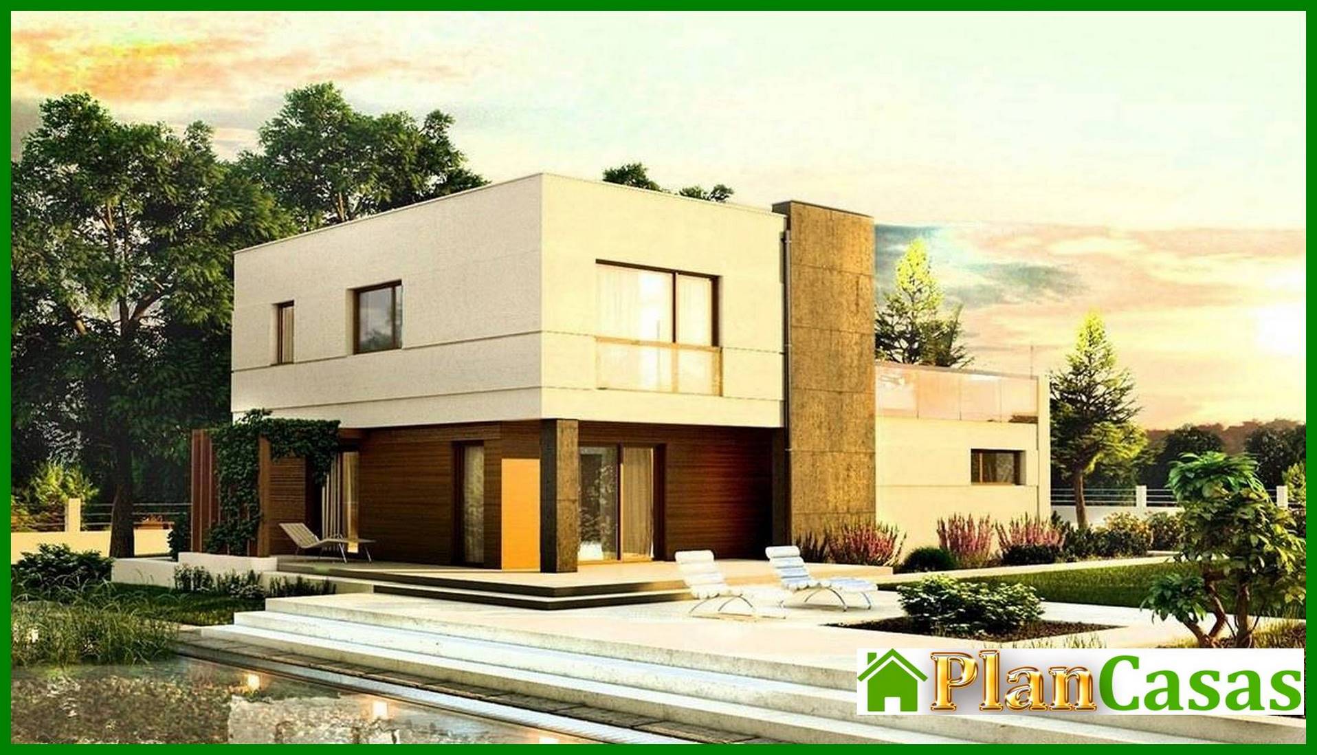 Visualization gallery - Project of a modern cottage with a terrace and a garage for 2 cars