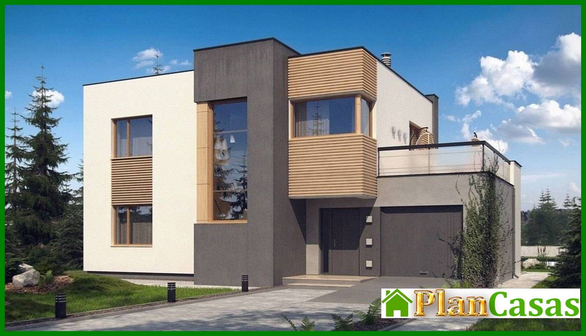 Visualization gallery - A project of a two-story modernist cottage with a garage and a terrace