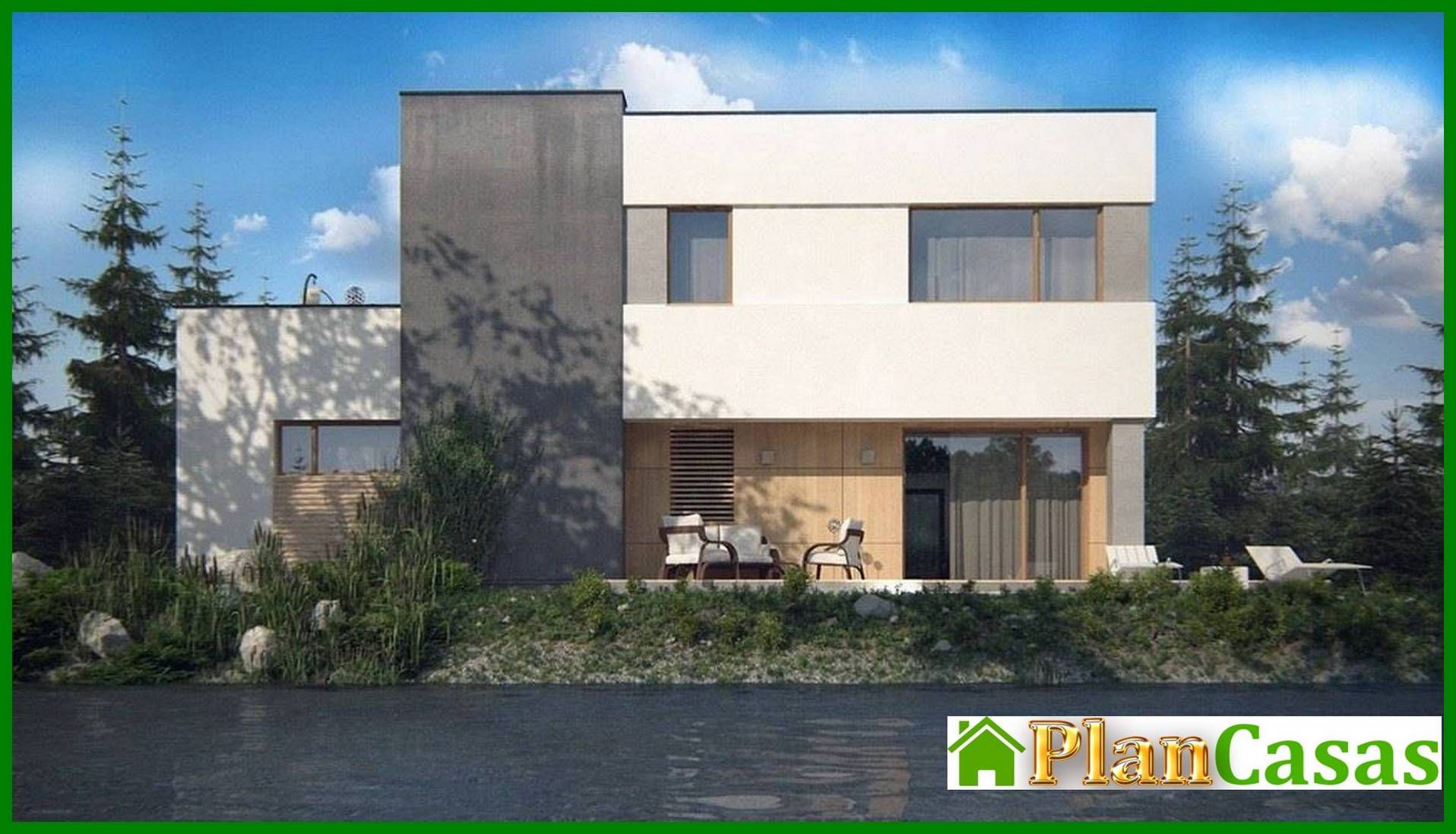 Visualization gallery - A project of a two-story modernist cottage with a garage and a terrace