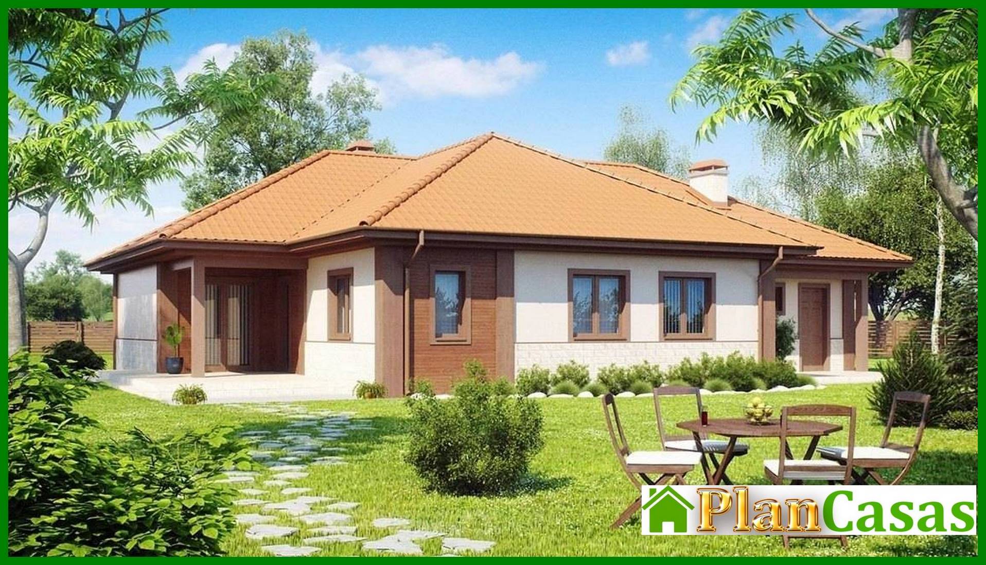 The project of a one-story spacious comfortable house with a gable roof and a garage for 1 car house plan