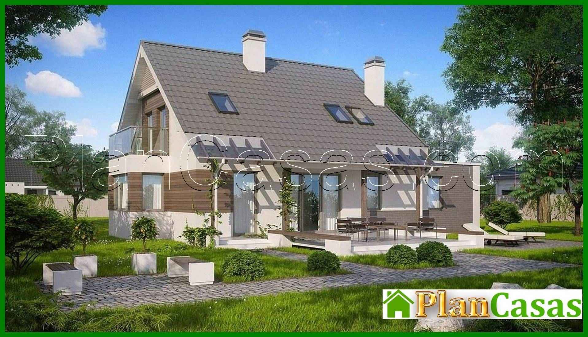 Project of a small one-story house with a terrace above the garage house plan