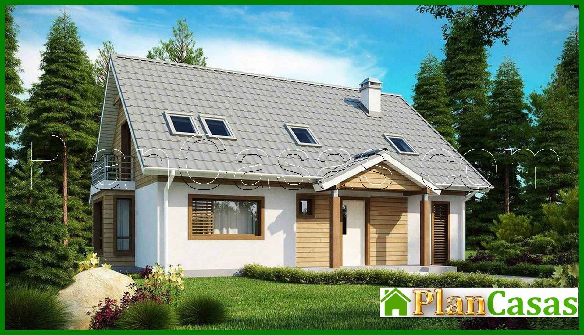 House project with an attic, bay window and balcony, stylish facade house plan